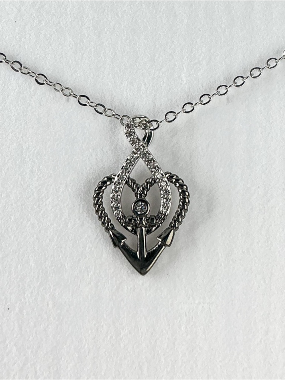 Anchor Infinity Necklace CZ Silver Nautical Pendant Dainty Sparkle Ocean Jewelry